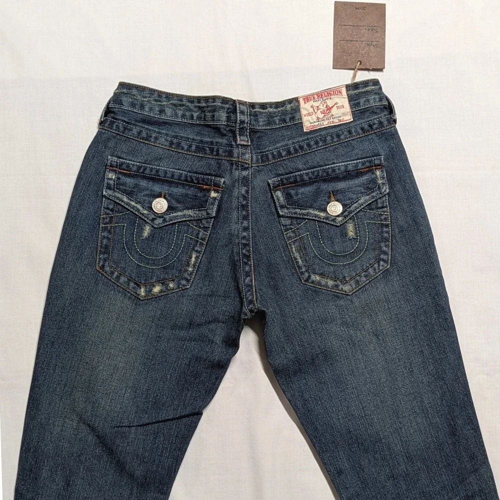 True Religion Joey Super T Distressed Flare Jeans Blue Denim Women's 28